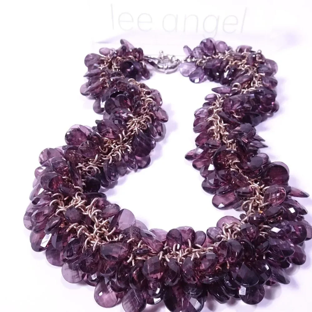 Neiman Marcus Purple Amethyst Teardrop Lucite Cluster Short Necklace NWT 398